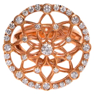 Pre-owned Luca Carati Diamond Large Cocktail Ring 18k Rose Gold 1.21cttw Size 6.75 In Red