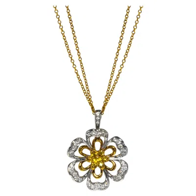 Pre-owned Luca Carati Diamond Sapphires Pendant Necklace 18k Yellow & White Gold 0.66cttw