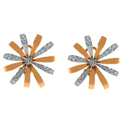 Pre-owned Luca Carati Dimond Flower Earrings 18k Rose & White Gold 1.31cttw