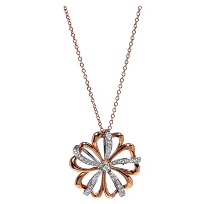 Pre-owned Luca Carati Flower Pendant Necklace 18k Rose & White Gold 0.39cttw