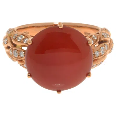 Pre-owned Luca Carati Red Agate Diamond Ring 18k Rose Gold 0.34cttw