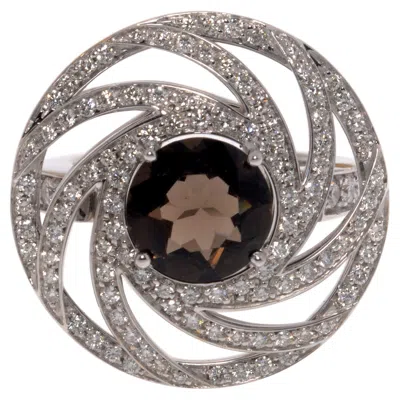 Pre-owned Luca Carati Smoky Quartz & Diamond Ring 18k White Gold 1.18 Cttw Size 7
