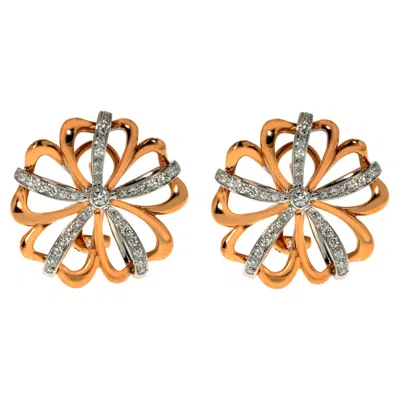 Pre-owned Luca Carati Two Tone Diamond Flower Earrings 18k Rose & White Gold 0.78cttw