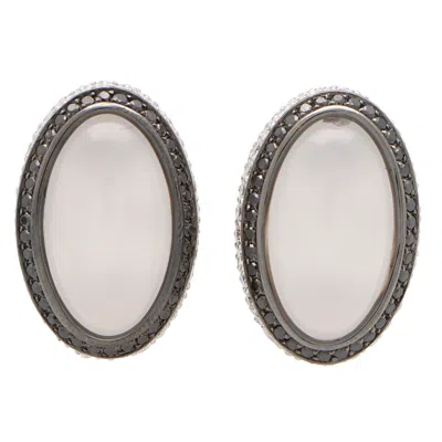 Pre-owned Luca Carati Vintage  Quartz And Diamond Earrings Set In 18k White Gold