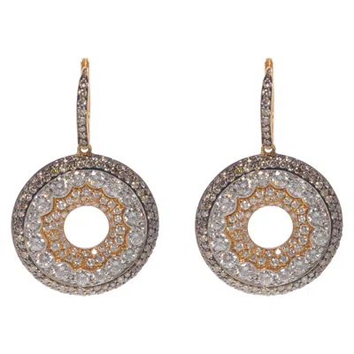 Pre-owned Luca Carati White & Brown Diamond Drop Earrings 18k Yellow Gold 5.73cttw