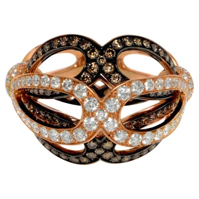 Pre-owned Luca Carati White & Brown Diamond Ring 18k Yellow Gold 2.89cttw