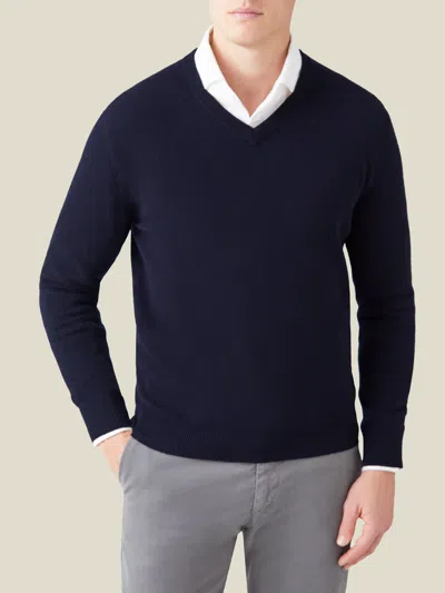 Luca Faloni 2-ply Cashmere V Neck In Midnight Blue