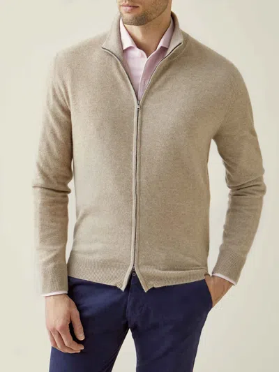 Luca Faloni Zip Cardigan In Camel Beige