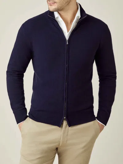 Luca Faloni 2-ply Cashmere Zip Cardigan In Midnight Blue
