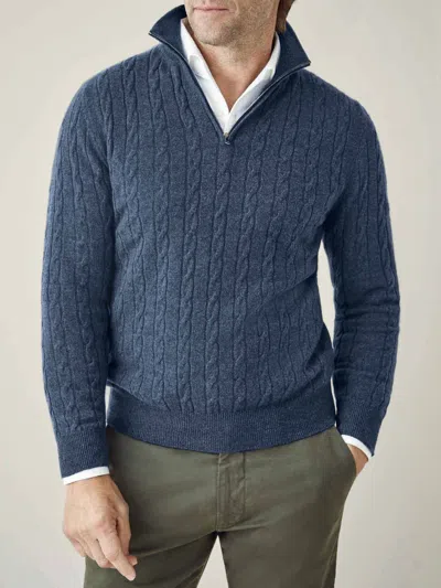 Luca Faloni Cashmere (2-ply) Cable Knit Zip-up In Blue