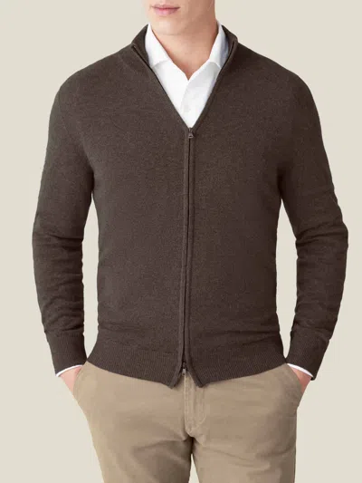Luca Faloni Zip Cardigan In Chocolate Brown