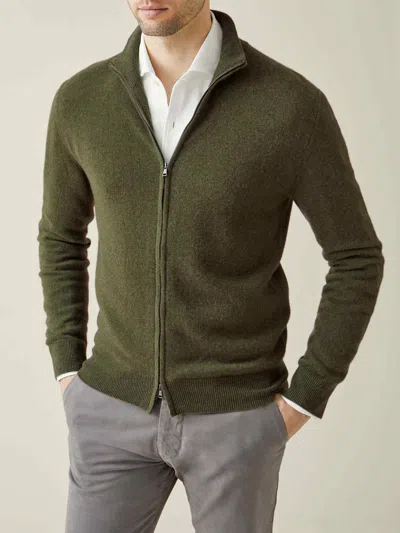 Luca Faloni Cashmere (2-ply) Zip Cardigan In Green