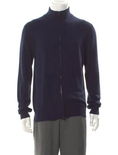 Pre-owned Luca Faloni Cashmere Turtleneck Cardigan In Blue