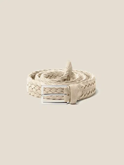 Luca Faloni Leather Woven Belt In Sand