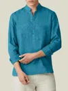 Luca Faloni Blue Lagoon Forte Linen Shirt In Blue Lagoon