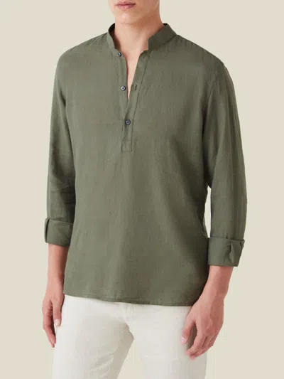Luca Faloni Linen Forte Shirt In Khaki Green