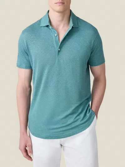 Luca Faloni Linen Jersey Elba Polo In Turquoise