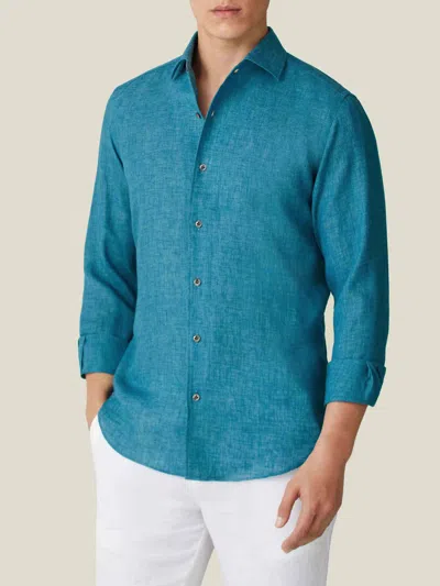 Luca Faloni Linen Portofino Shirt In Blue Lagoon