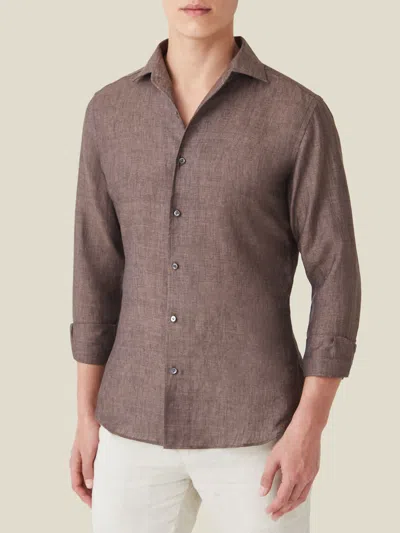 Luca Faloni Linen Portofino Shirt In Chocolate Brown