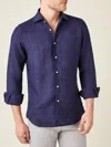 Luca Faloni Navy Blue Portofino Linen Shirt In Navy Blue