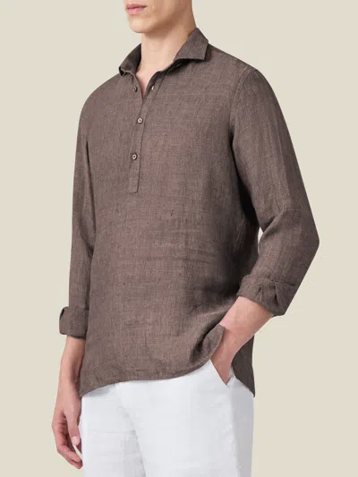 Luca Faloni Linen Ravello Shirt In Chocolate Brown