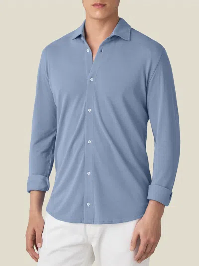 Luca Faloni Silk-cotton Piqué Shirt In Blue