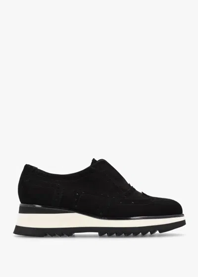 Luca Grossi Black Suede Slip On Slab Sole Brogues