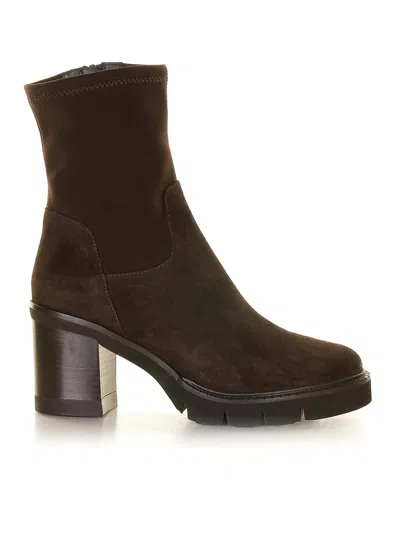 Luca Grossi Stretch Suede Ankle Boot In Dark Brown