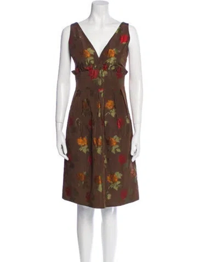 Pre-owned Luca Luca Floral Print Knee-length Dress In Brown