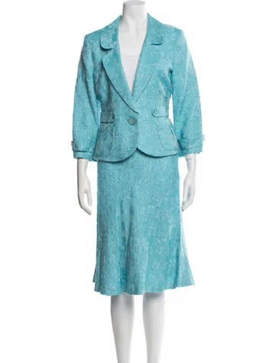 Pre-owned Luca Luca Floral Print Skirt Suit In Blue