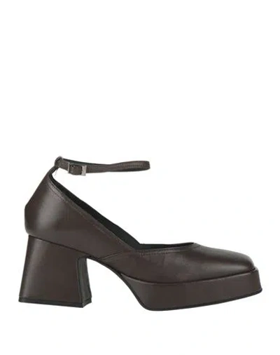 Luca Valentini Woman Pumps Dark Brown Size 8 Leather
