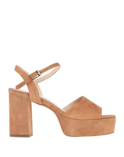 Luca Valentini Woman Sandals Camel Size 7 Soft Leather In Beige