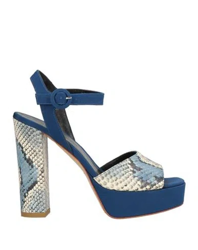 Luca Valentini Woman Sandals Navy Size 7 Soft Leather, Textile Fibers