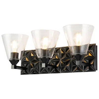 Lucas + Mckearn Alpha 24 1/2" Wide Matte Black And Clear 3-light Bath Light
