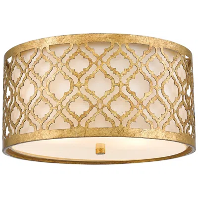 Lucas + Mckearn Arabella 16" Wide Distressed Gold Drum Ceiling Light