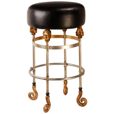 Lucas + Mckearn Armory 26" Black Leather And Chrome Gold Counter Stool