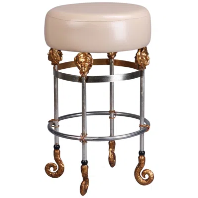 Lucas + Mckearn Armory 26" Putty Leather And Chrome Gold Counter Stool