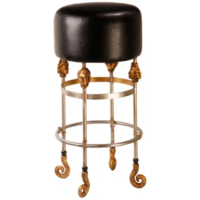Lucas + Mckearn Armory 31" Black Leather And Chrome Gold Bar Stool