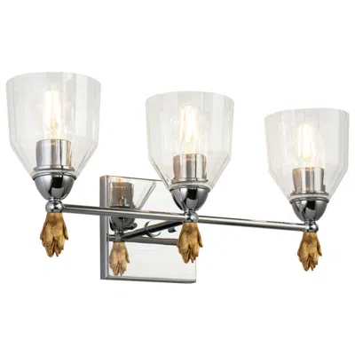 Lucas + Mckearn Felice 3 Light Vanity Light In Polished Chrome With Gold Accents