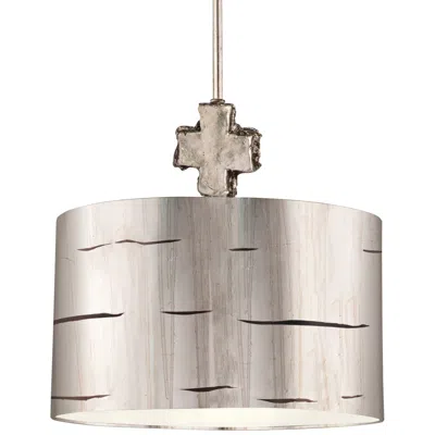 Lucas + Mckearn Fragment 15" Wide Silver Leaf And Glaze Drum Pendant Light