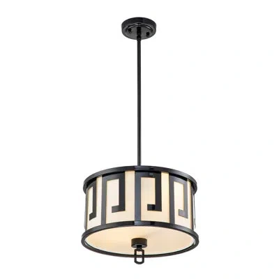 Lucas + Mckearn Lemuria 2 Light Medium Pendant - Lacquered Black Gold, Ivory Shade