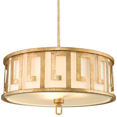 Lucas + Mckearn Lemuria 22" Wide Distressed Gold And Ivory 3-light Drum Pendant Light