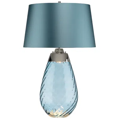 Lucas + Mckearn Lena Blue Art Glass Large Table Lamp With Blue Satin Shade