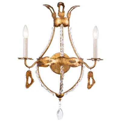 Lucas + Mckearn Monteleone 2-light Sconce In Gold Leaf With Crystal Beading