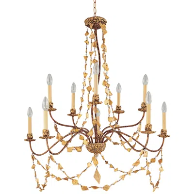 Lucas + Mckearn Mosaic 37"w Antiqued Gold Leaf 10-light 2-tier Chandelier