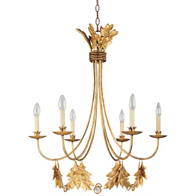 Lucas + Mckearn Sweet Olive 30" Wide Distressed Gold 6-light Chandelier
