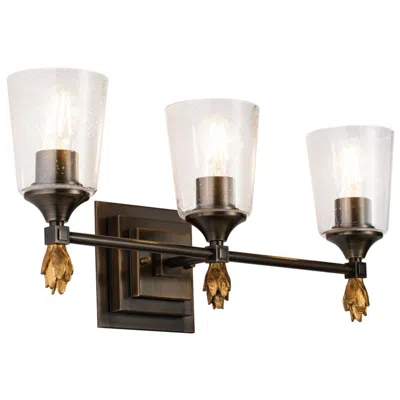 Lucas + Mckearn Vetiver 3 Light Bath Vanity Light In Dark Bronze With Gold Accents