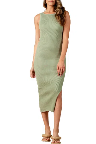 Lucca Amaryllis Open-back Ribbed Knit Midi Dress In Sage In Green