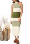 Lucca Brizo Knitted Halterneck Midi Dress In Ivory/green In Green