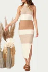 Lucca Brizo Knitted Halterneck Midi Dress In Ivory/tan In Beige